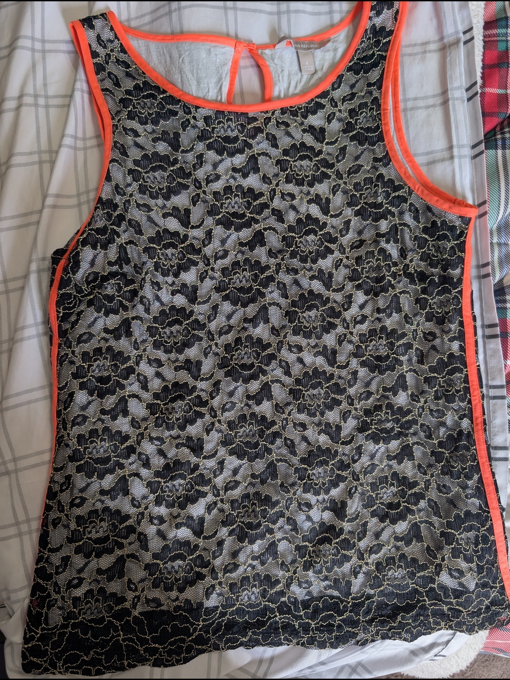 Banana Republic Black Lace Camisole with Neon Orange Trim